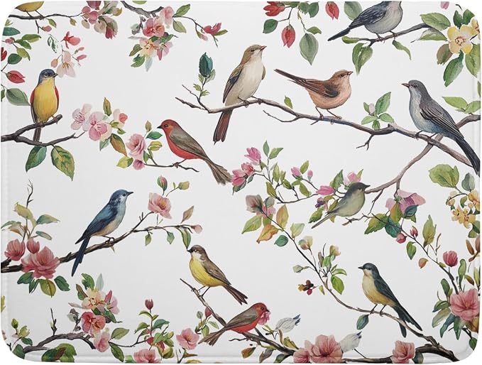 Spring Dish Drying Mat for Kitchen Counter Cute Birds Summer Holiday Microfiber Absorbent Dish Draining Reusable Washable Foldable Extra Large 18"x24"