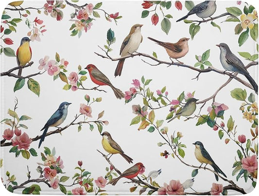 Spring Dish Drying Mat for Kitchen Counter Cute Birds Summer Holiday Microfiber Absorbent Dish Draining Reusable Washable Foldable Extra Large 18"x24"