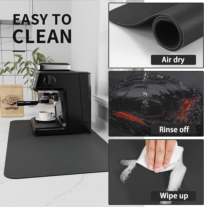 HotLive Coffee Mat - Absorbent Hide Stain Rubber Backed Dish Drying Mat for Kitchen Counter - Bar Mats for Countertops Accessories Fit Under Coffee Maker Espresso Machine