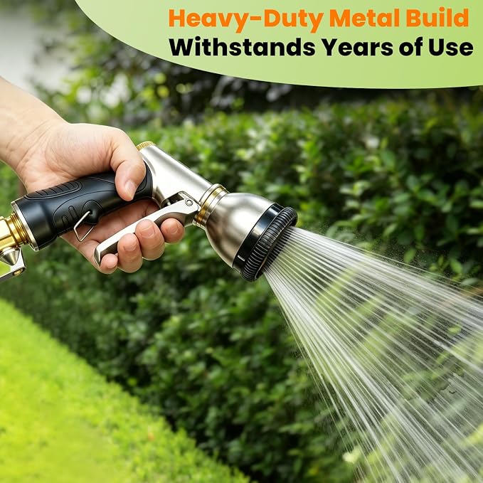 ARXIVE 9-Pattern Brass Hose Nozzle, High Pressure Leakproof Water Sprayer | Versatile sprayer with non-slip grip,Ideal for garden,car and pets,Durable rustproof metal build for daily outdoor use
