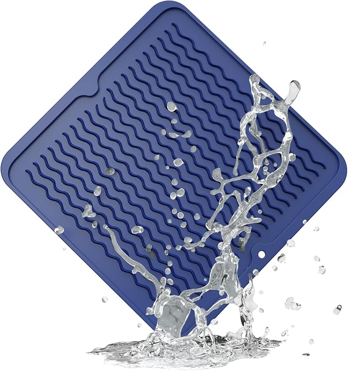 ZLR 4-in-1 Silicone Mat 12" x 12" / 305 x 306mm Square - Dish Drying Mat, Air Fryer Mat, Coffee Maker Pad & Heat Resistant Trivet (up to 450°F) - Non-Slip Food-Grade BPA-Free (Midnight Blue)