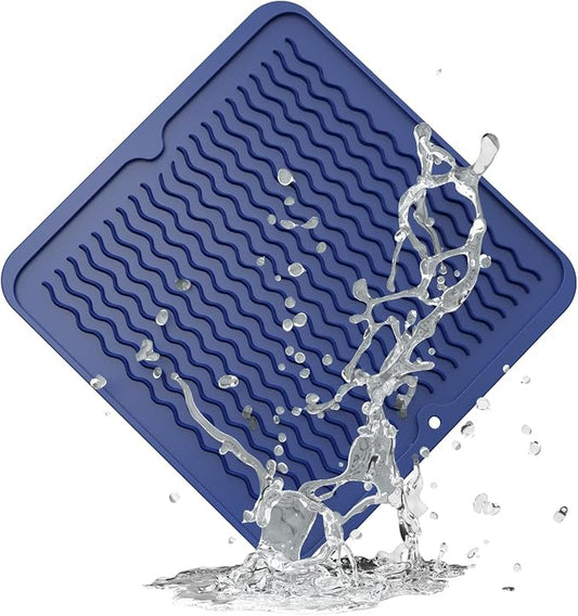 ZLR 4-in-1 Silicone Mat 12" x 12" / 305 x 306mm Square - Dish Drying Mat, Air Fryer Mat, Coffee Maker Pad & Heat Resistant Trivet (up to 450°F) - Non-Slip Food-Grade BPA-Free (Midnight Blue)