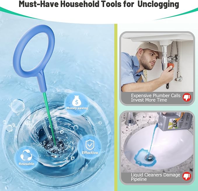 Drain Snake Hair Drain Clog Remover (5 Pack), 2026 Upgraded 30-Inch Reusable Sink Snake – Anti-Break Metal Core & Nylon Layer, Flexible Drain Cleaner Tool for Bathroom Sink, Tub, Shower Pipe Clogs