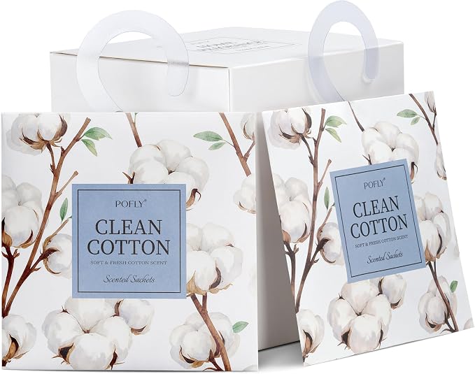 12 Pack Clean Cotton Scented Sachets, Air Freshener for Small Spaces | Hanging Sachet Bags with Retractable Hook; Closet Deodorizer & Odor Eliminator for Drawers, Shoe Cabinets, Cars & Luggage
