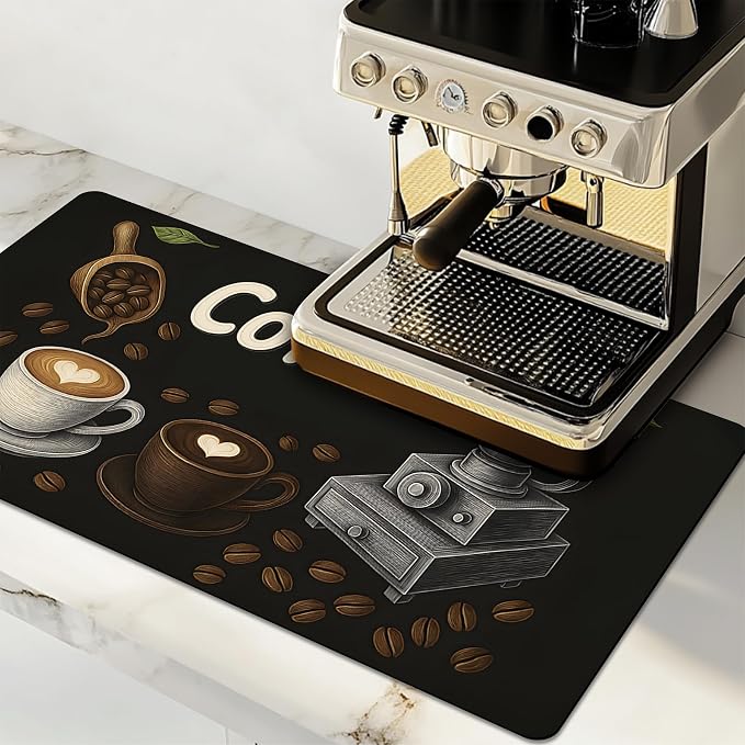 Dish Drying Mat Large Coffee Mat Absorbent Drying Mat for Kitchen Counter Coffee Bar Accessories 32"x 17", Coffee Grinder