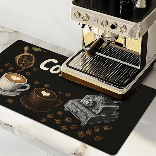 Dish Drying Mat Large Coffee Mat Absorbent Drying Mat for Kitchen Counter Coffee Bar Accessories 32"x 17", Coffee Grinder