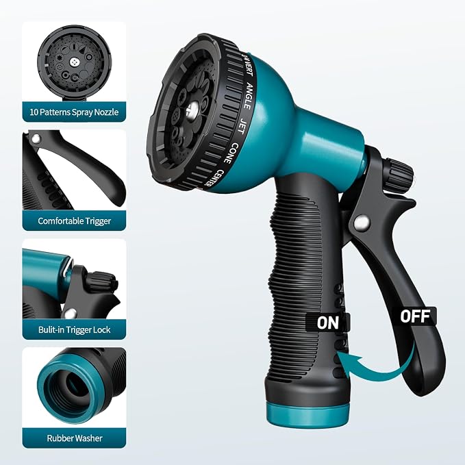 Besiter Garden Hose Nozzle Sprayer 10 Watering Patterns Spray Nozzles Heavy Duty Hose Head Lightweight Hose Attachment Blue