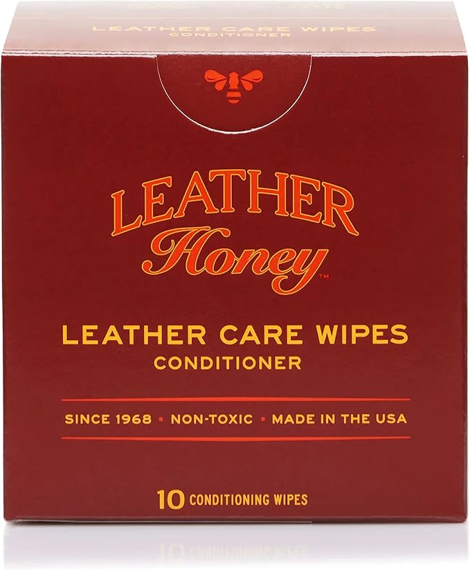 Leather Honey Conditioner Wipes – Restore Leather On-The-Go, 10 Wipes | Non-toxic, trusted since 1968 & made in the USA. Protect & condition any color leather – couches, car seats, shoes & bags.