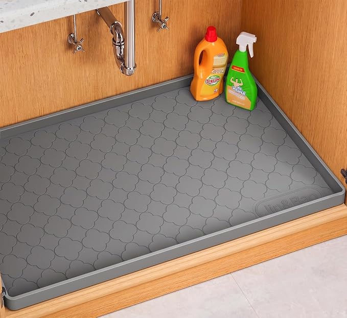 Jin&Bao Waterproof Under Sink Mat 34" x 19", Thick Silicone Mat Cabinet Protector for Kitchen and Bathroom, Shelf Liner, Home Organizer and Storage, Multipurpose Tray for Gadgets and Essentials