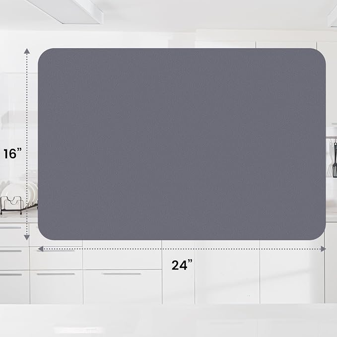 WISELIFE Dish Drying Mat Super Absorbent Drying Mat Large Dish Drying Mats for Kitchen Counter Easy Clean Dish Mat Kitchen Drying Mat16"x 24" Classic Grey