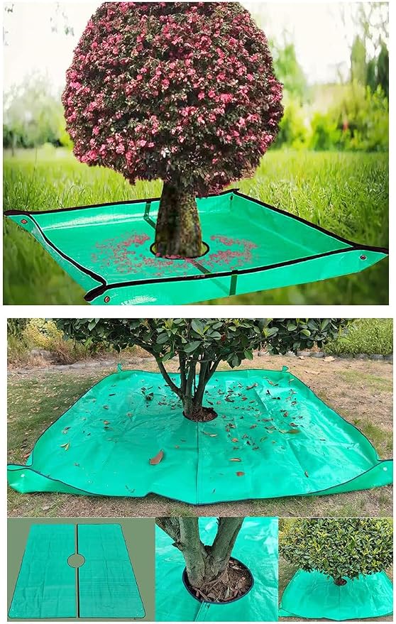 78.7" x 78.7" Landscape Pruning Tarp for Trimming, Waterproof Bush Trimming Tarps Shrub Trimmings Catcher, 12 Inch Hole, Stand Up Fasten Around Trees