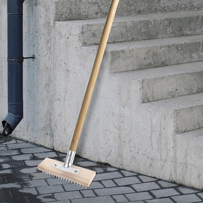 VALICLUD Steel Wire Deck Brush Heavy Duty Scrubber for Tile and Outdoor Cleaning Stiff Bristle Brush for Grime Removal and Enhanced Floor Safety