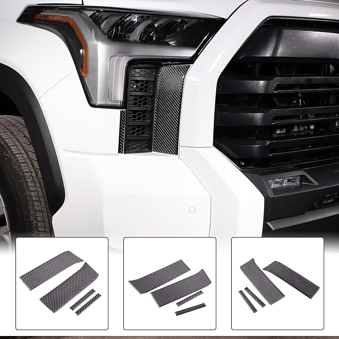 Aunginsy Car Front Headlight Bumper Grille Mesh Sticker Compatible with Toyota Tundra/Sequoia 2022 2023 2024 Pickup Truck Real Carbon Fiber Decorative Sticker Protection Cover Interior Accessories