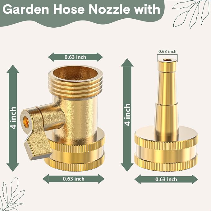 Twinkle Star Brass Hose Jet Nozzle with Garden Shut off Valve 4 Pack | 3/4" GHT High Pressure Hose Nozzle for Garden Hose & Car Wash, Extra 2 Rubber Washers