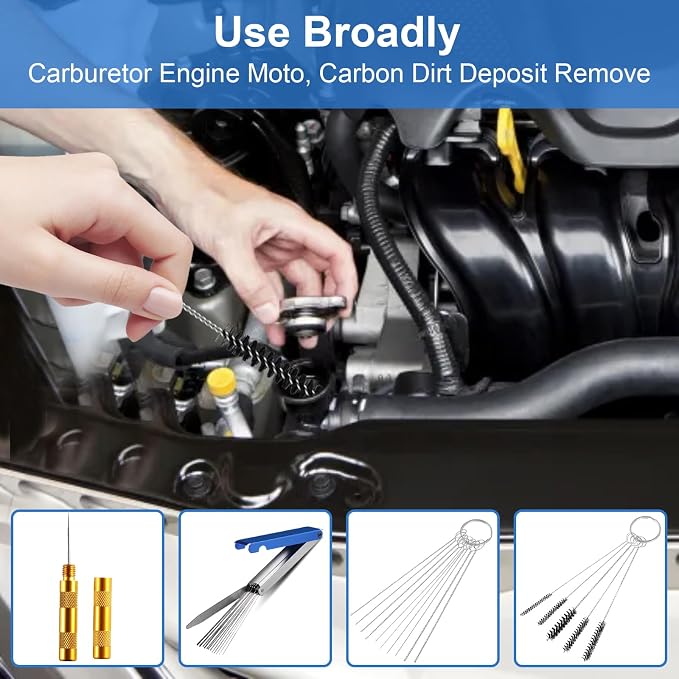 Carburetor Cleaning Kit, Premium Torch Tip Cleaner, Stainless Steel 13 Clean Line Set 10 Needles 5 Nylon Brushes 1 Pointed Picks for Small Engine Lawnmower Welding Stove Airbrush Spray Gun