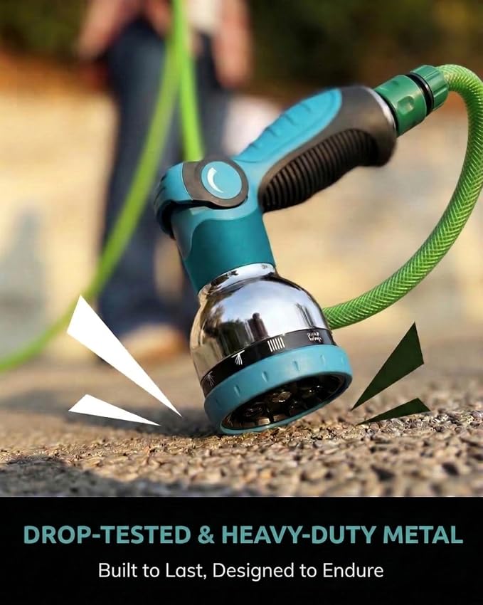 Garden Hose Nozzle & Nickel Plated Solid Brass Hose Splitter Combo, Heavy Duty Metal Water Sprayer & 2 Way Y Splitter, Leak-Proof Thumb Control Nozzle for Watering, Car Washing & Pet Shower