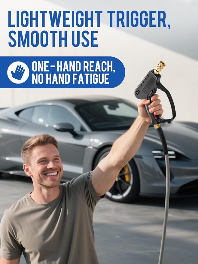 MEKOH Short Pressure Washer Gun, 5000PSI Stubby Pressure Washer Spray Gun for Car Wash, 10.5GPM Foam Gun with 3/8'' Quick Connect, High Pressure Washer Handle Gun with M22-14mm for Extension Wand/Hose