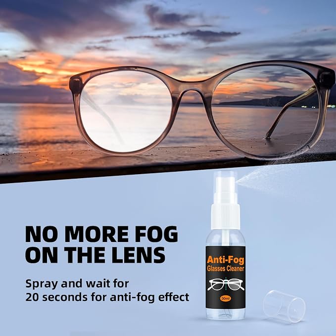 Glasses Cleaner Eyeglass Cleaning Kit with Anti Fog Spray, Microfiber Cloth | Streak-Free Cleaning Pads，Lens Wipes for Sunglasses Camera Lenses, Includes Screwdriver, Nose Pads, Ear Grips, Storage Case