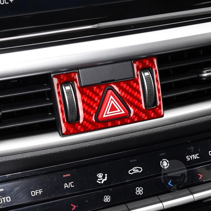 Red Real Carbon Fiber Trim for KIA Forte K3 Accessories | for 2019 2020 2021 2022 2023 2024 Hazard Light Cover Sticker Interior Thick Overlay Decal