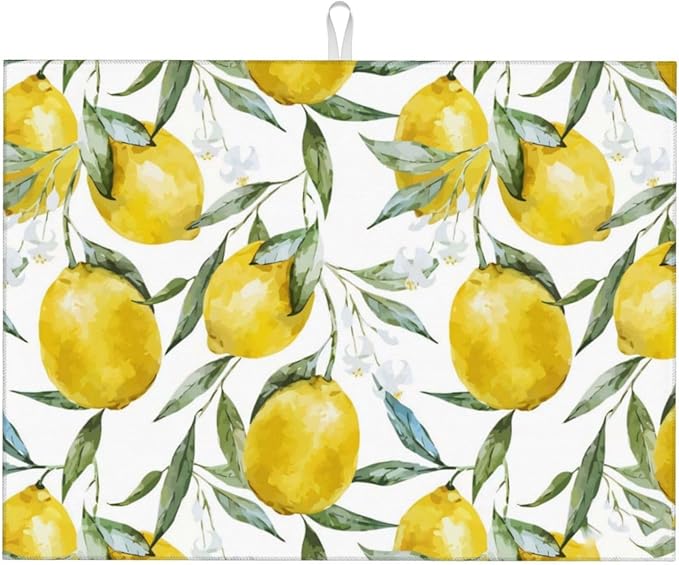 Lemon Dish Drying Mat For Kitchen Counter, Super Absorbent Microfiber Dish Drying Pad, Kitchen Gadgets For Easy Clean Multi-Use Large 18"x24"