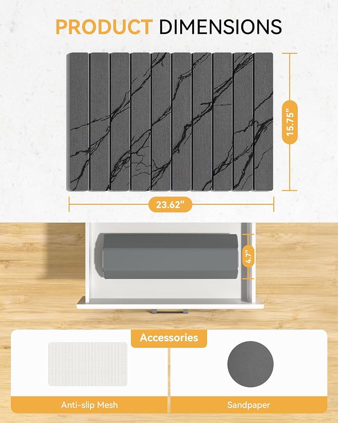 Yofidra Large Stone Dish Drying Mat for Kitchen Counter, Quick Dry Stone Mats with Absorbent Diatomaceous Earth, Foldable Roll Up Drying Organizer Pad for Utensils Plate, 24"×16", Dark Gray Marble