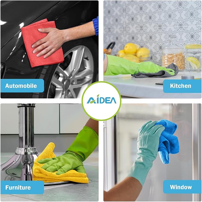 AIDEA Microfiber Cleaning Cloth Grey-400PK, Soft Absorbent Rags, Microfiber Towels for Cars, Kitchen Towels, Dusting Cloth for Home, Window, Cleaning Supplies, 12"×12"