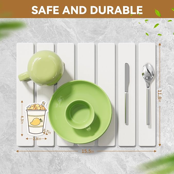 Stone Dish Drying Mat for Kitchen Counter,15.5''x11.8'' Foldable Quick Dry Stone Kitchen Mat,Eco-Friendly,Absorbent Diatomaceous Earth Mats for Dishes Bottles Cups Bathroom Any Countertop-White