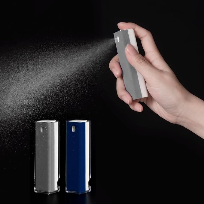 CLICK CLEAN Screen Cleaner Spray with Phone Stand Case & Microfiber | 2-in-1 Cleaner & Phone Stand, Streak-Free Cleaning, Gentle Formula, For Phone Laptop Tablet Screens, Grey & Dark Blue, 0.5oz