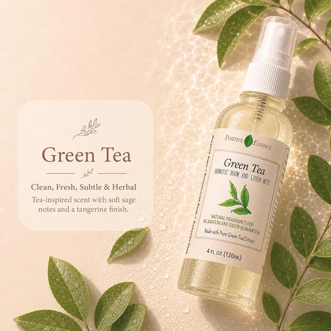 Green Tea Linen & Room Spray, Fresh Home Fragrance Mist, 4 fl oz | Green Tea Aroma, Linen and Room Spray, Pillow Mist, Bathroom Freshener, Fabric Spray, Home Fragrance, 120 mL