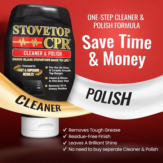 Stovetop CPR 2-in-1 Glass Stovetop Cleaner and Glass Polish(18oz) + Scrapper Blade-Ceramic Top Stove Cleaner, Oven Top, Cooktop, Electric Stove Ceramic