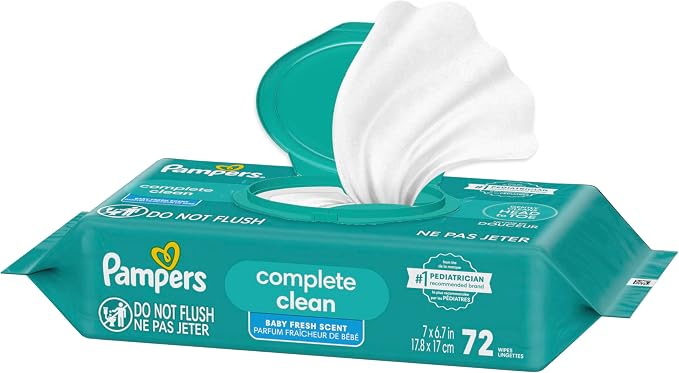 Pampers Baby Wipes, Complete Clean Baby Fresh Scented Wipe, Gently Cleans Head to Toe, 72 Total (1 Flip-Top Packs) (Pack of 8)