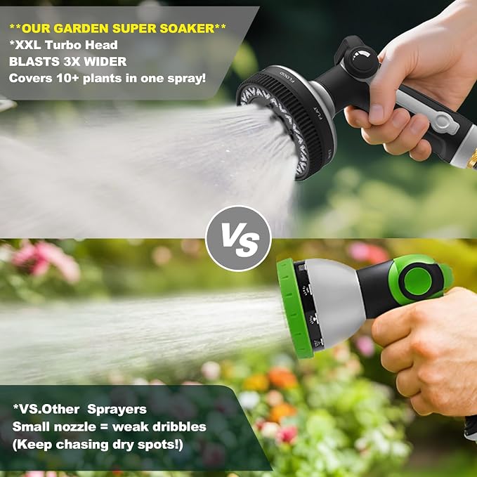 Garden Hose Nozzle | Heavy-Duty Metal Hose Sprayer Nozzle - 9cm/3.5" Ultra-Wide Spray, 8 Adjustable Nozzle Modes, Water Hose Nozzles for Watering, Cleaning, Pets & Car Washing (New Upgraded)
