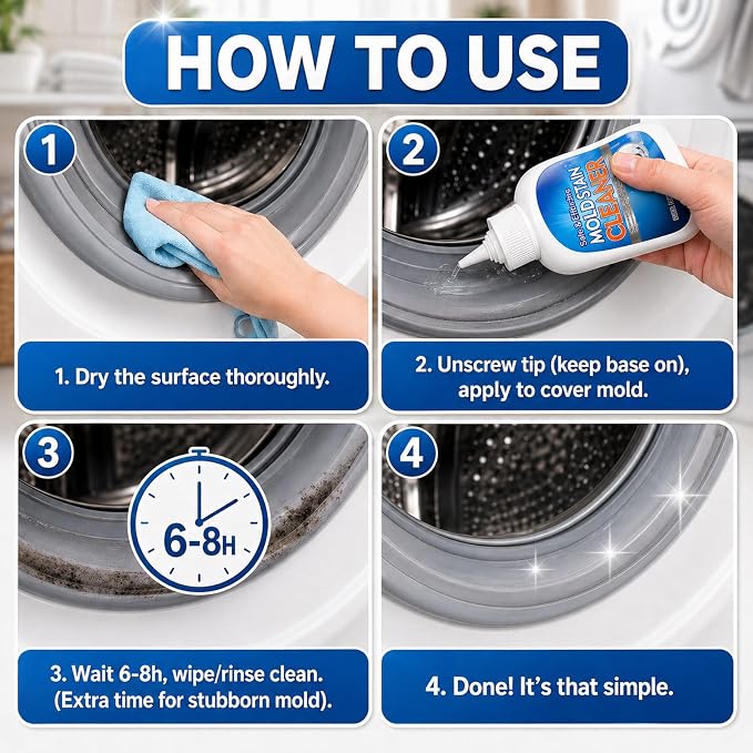 Mold Stain Remover Gel, 8 Fl Oz Heavy-Duty Thick Gel Formula for Washing Machine Seal, Front Load Washer Gasket, Bathroom Grout, Shower, Silicone Caulk, Tile & Sink Cleaner