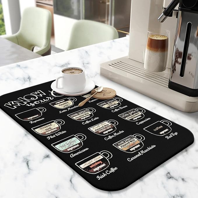 Fun Coffee Mat 19inx12in,Coffee Bar Mat for Countertops,Absorbent Hide Stain Anti-Slip Coffee Bar Accessories Fit Under Coffee Machine Mat,dish Drying Mats for Kitchen
