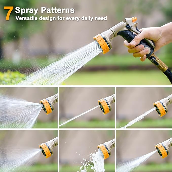 FANHAO Metal Garden Hose Nozzle Heavy Duty, Rear Trigger Water Sprayer | 7 Adjustable Spray Patterns, Flow Control, Hands-Free Lock, Ergonomic Anti-Slip Soft Grip Water Nozzle for Garden, Car & Pet