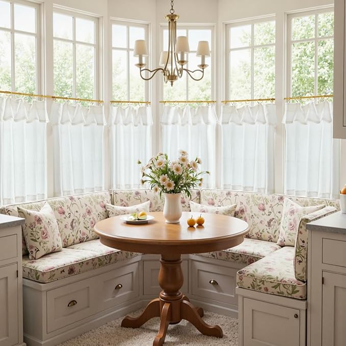 jinchan Linen Tier Kitchen Curtains, 30x24, 2 Panels, Beige White | Light filtering, rod pocket, farmhouse, small window decor, cafe style, machine washable, bathroom, laundry room, RV