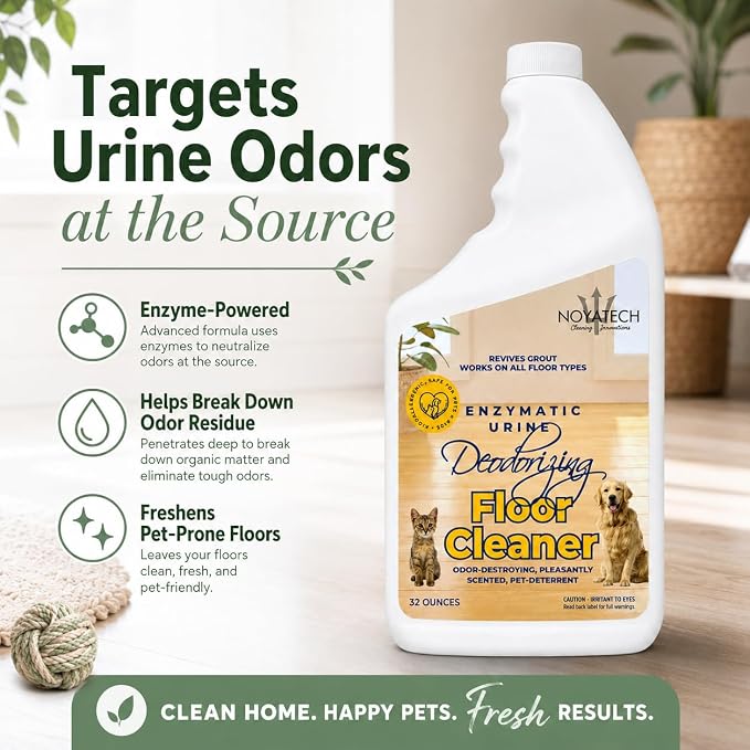 NOYATECH Pet Floor Cleaner for Mopping – Enzyme Urine & Odor Eliminator – Safe for Hardwood, Tile, Laminate & Grout – Dog & Cat Pee Concentrate, 32 oz