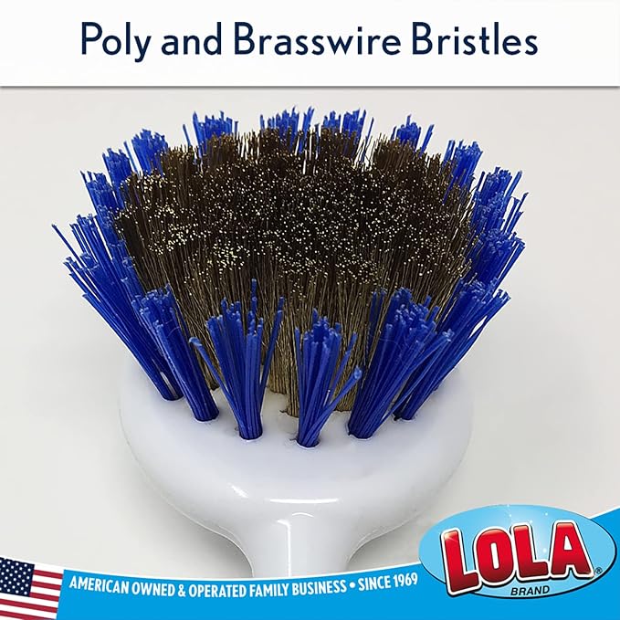 LOLA Pro Pot N' Pan Brush, Abrasive Cleaning, Poly & Brass Wire Bristles, Comfort Rubber Grip, Use for Caked-On & Baked-On Messes, 1 Count