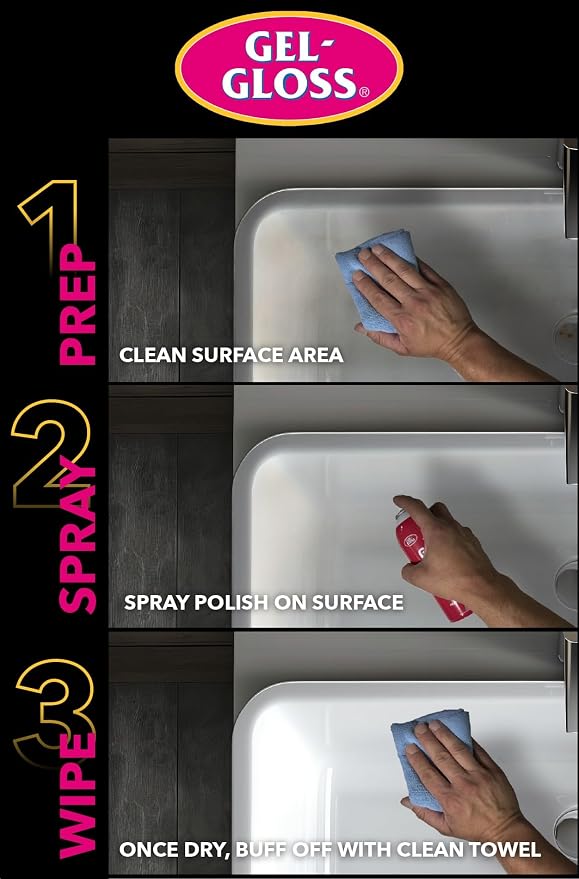 Gel-Gloss Kitchen & Bath Polish Aerosol | Carnauba Cleaner Wax Formulation | Removes Water Spots, Light Scratches & Stains | Restores Color & Shine | Carnauba Wax Protective Coating, 12 oz.