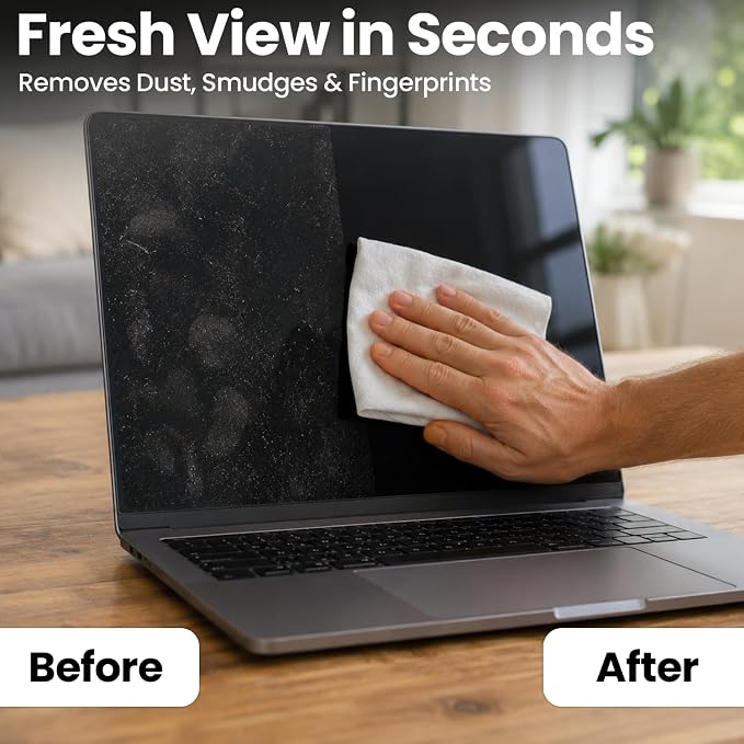 EVEO Screen Wipes (150 Pack) - Electronic Wipes, Computer Screen Cleaner Wipes for Electronics | Computer Screen Wipes Phone Wipes & Lens Wipes for PC, Laptop, Phone, Car & More - Microfiber Included