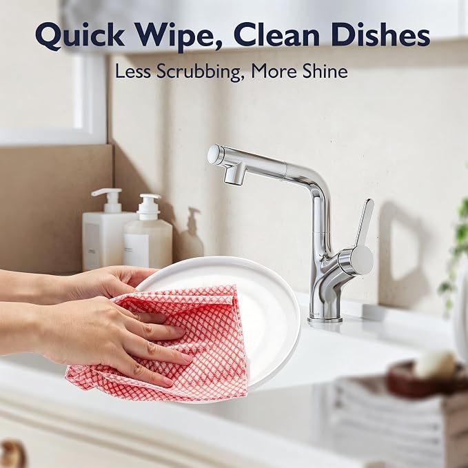 60 Pack Disposable Dish Cloths for Kitchen, Durable Cleaning Wipes | Short-term reusable cleaning cloths for bathroom & daily Cleaning (Red)