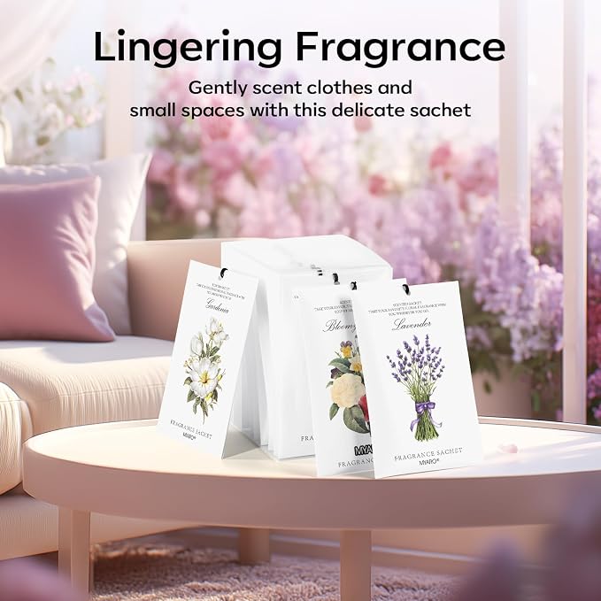 MYARO 12 Packs Scented Sachets for Drawer and Closet, Long-Lasting Potpourri Bags Closet Air Freshener Home Fragrance Sachet 3 Scents Options- Lavender, Bloomy Flower, Gardenia