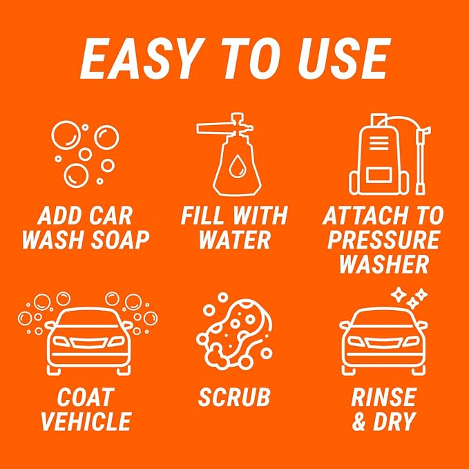 Armor All 2-in-1 Foam Cannon Kit for Garden Hoses and Power Washers | 3-piece car washing kit with 40-ounce reservoir, marked fill lines, and compatibility with 500 to 3,500 PSI units