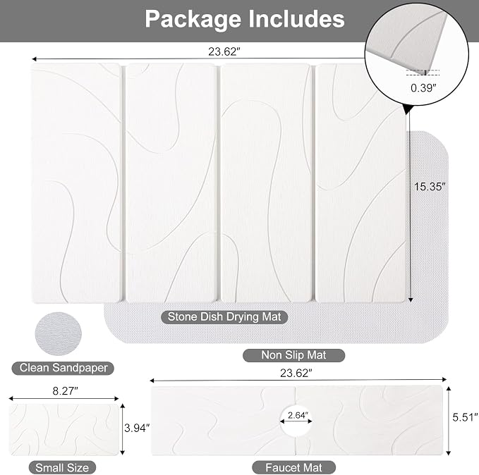 3 PCS Large Stone Dish Drying Mat for Kitchen Counter, Quick Dry Stone Dishes Mats, Sink Faucet Mat, Minimalist Water Absorbing Diatomaceous Earth Drying Pad for Countertop Tableware, Bottles