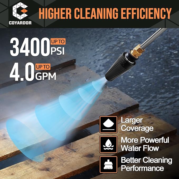 Pressure Washer Turbo Nozzle 5 Spray Tips, 3400 PSI 4.0 GPM | 1/4" Quick Connect, 360° Rotating Power Washer Tips, Replacement For Ryobi, Karcher, Greenworks, and More