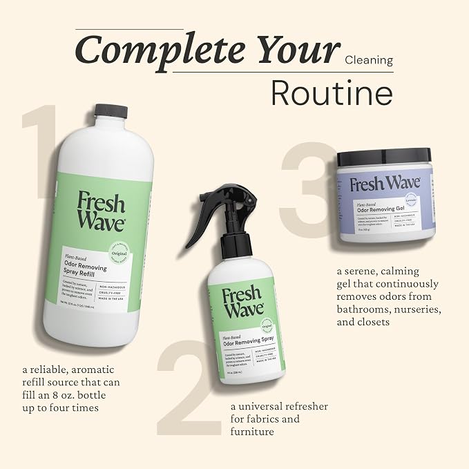 Fresh Wave Odor Eliminator Spray Refill, Room & Fabric, 32 oz, Original | Refills Fresh Wave spray bottles, Plant oil formula, No phthalates or parabens, Fabric and room deodorizer