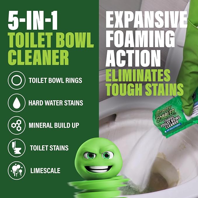 Green Gobbler 5-in-1 Foaming Toilet Bowl Cleaner + Pipe Build-up Remover, Enhanced Enzyme Formula, 2 Uses - Safe for Septic
