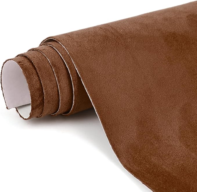 Premium Dark Brown Suede Fabric Wrap - 16x59 inch Suede Wrap for Car Interior - Self-Adhesive Microfiber and Synthetic Leather, Stretchable Interior Film for Car and Home Decor