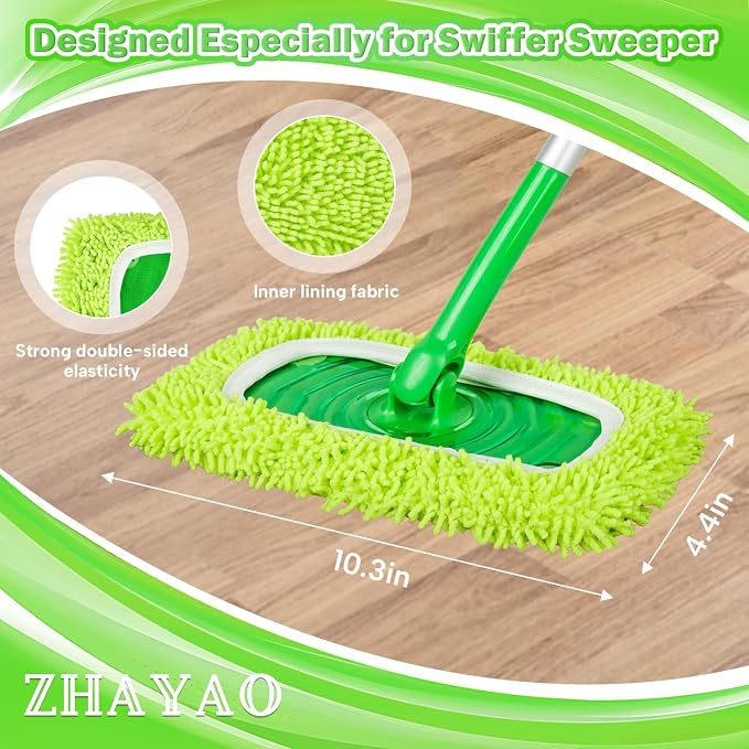 Reusable Chenille Mop Pads for Swiffer Sweeper Mop, 3 Pack | Dry Sweeping Cloths & Wet Mopping Cloths, Washable Pads for Surface/Hardwood Floor Cleaning (Mop is Not Included)