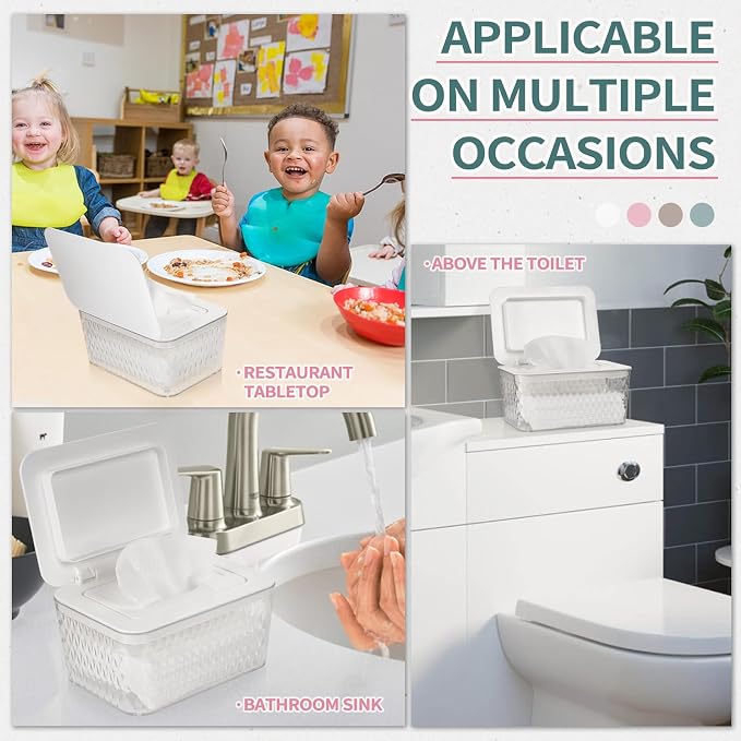 Wipes Dispenser, One-Handed Operation Wipe Holder for Baby & Adult, Seal-Designed Wipes Container for Bathroom Keep Diaper Wipes Fresh (2 Pack White)